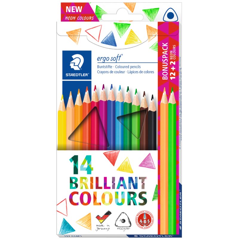 STAEDTLER crayons de couleur triangulaires ergosoft, 12+2 pièces, 3,0 mm